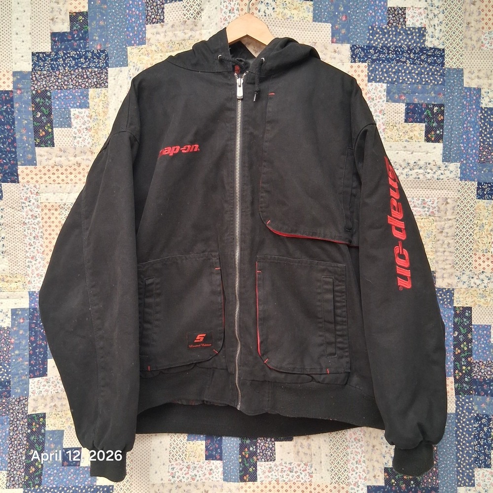 Snap-On Tools Limited Edition Black Hooded Canvas Work Jacket Size 2XL Quilted